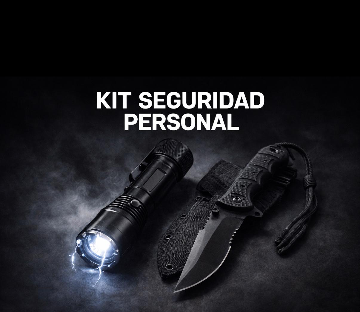 Kit seguridad personal linterna con choque + cuchillo táctico